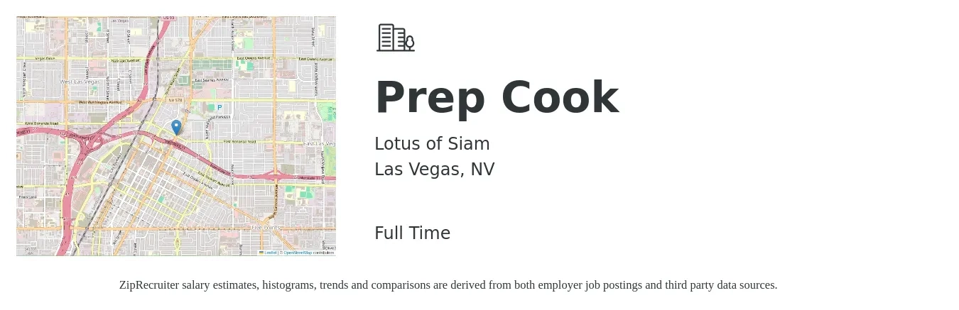 Lotus of Siam job posting for a Prep Cook in Las Vegas, NV with a salary of $16 to $19 Hourly with a map of Las Vegas location.