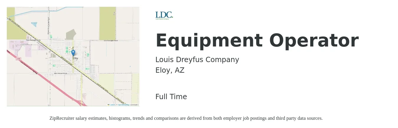 Louis Dreyfus Company job posting for a Equipment Operator in Eloy, AZ with a salary of $19 to $26 Hourly with a map of Eloy location.