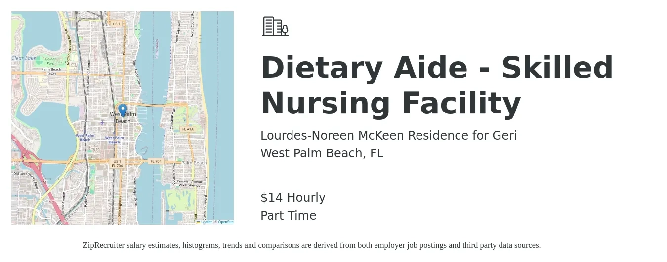 Lourdes-Noreen McKeen Residence for Geri job posting for a Dietary Aide - Skilled Nursing Facility in West Palm Beach, FL with a salary of $15 Hourly with a map of West Palm Beach location.