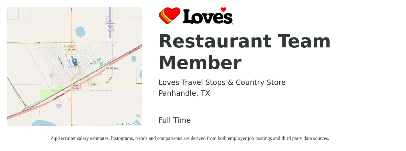 Loves Travel Stops & Country Store job posting for a Restaurant Team Member in Panhandle, TX with a salary of $11 to $14 Hourly with a map of Panhandle location.