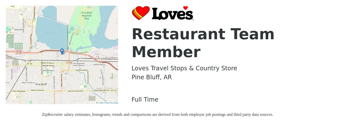 Loves Travel Stops & Country Store job posting for a Restaurant Team Member in Pine Bluff, AR with a salary of $11 to $14 Hourly with a map of Pine Bluff location.