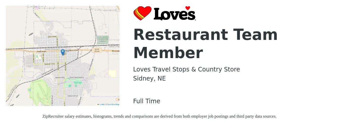 Loves Travel Stops & Country Store job posting for a Restaurant Team Member in Sidney, NE with a salary of $12 to $16 Hourly with a map of Sidney location.