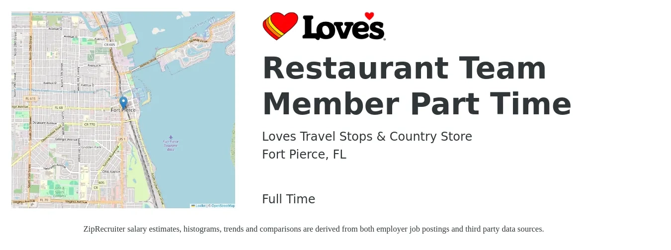 Loves Travel Stops & Country Store job posting for a Restaurant Team Member Part Time in Fort Pierce, FL with a salary of $11 to $14 Hourly with a map of Fort Pierce location.