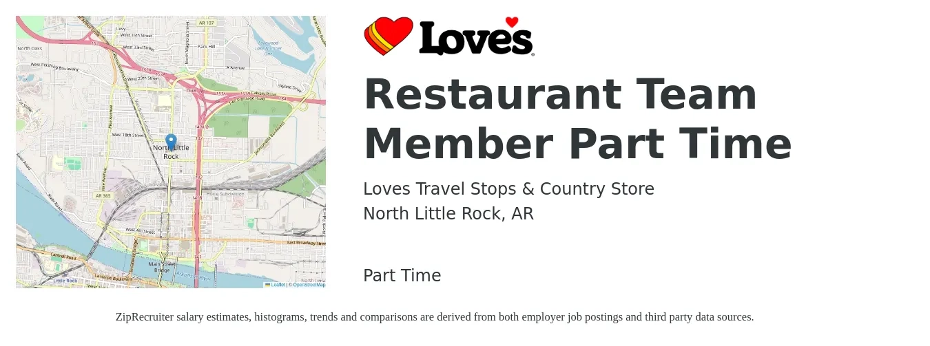 Loves Travel Stops & Country Store job posting for a Restaurant Team Member Part Time in North Little Rock, AR with a salary of $12 to $15 Hourly with a map of North Little Rock location.