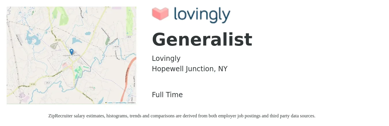 Lovingly job posting for a Generalist in Hopewell Junction, NY with a salary of $46,500 to $128,500 Yearly with a map of Hopewell Junction location.