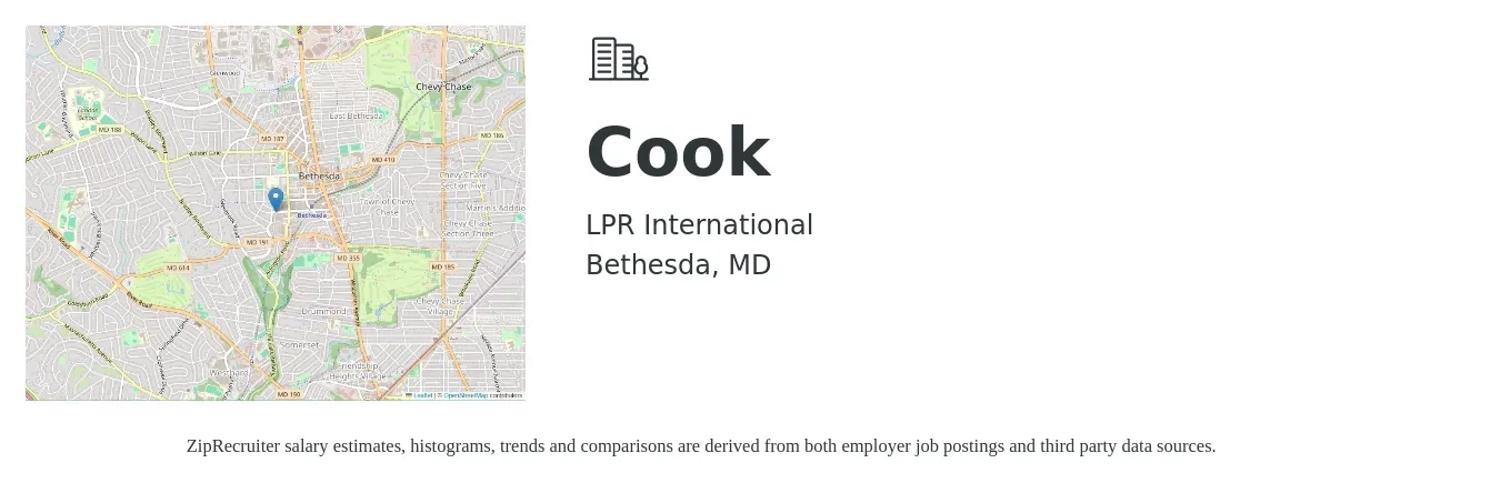 LPR International job posting for a Cook in Bethesda, MD with a salary of $15 to $20 Hourly with a map of Bethesda location.
