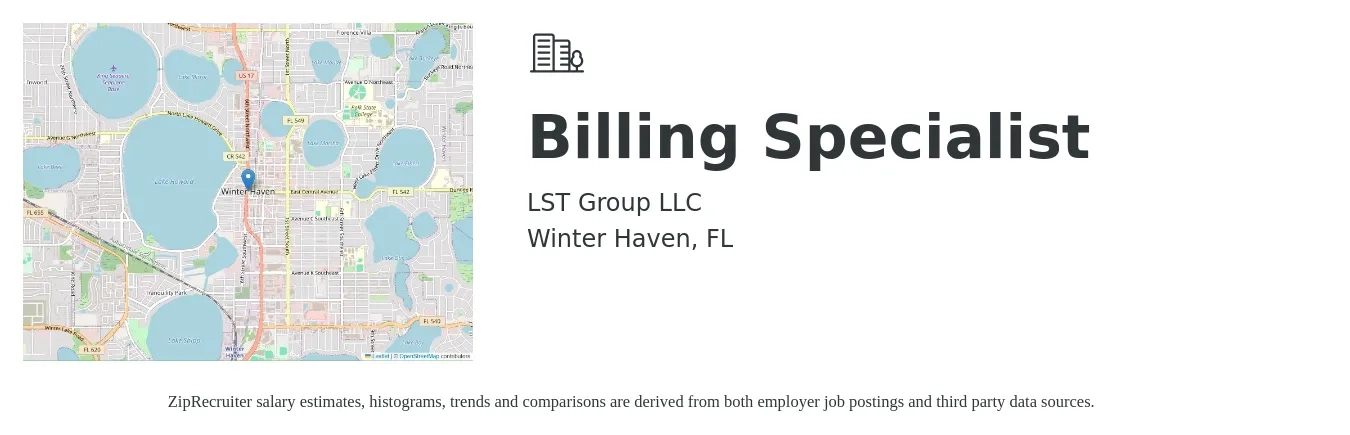 LST Group job posting for a Billing Specialist in Winter Haven, FL with a salary of $17 to $23 Hourly with a map of Winter Haven location.