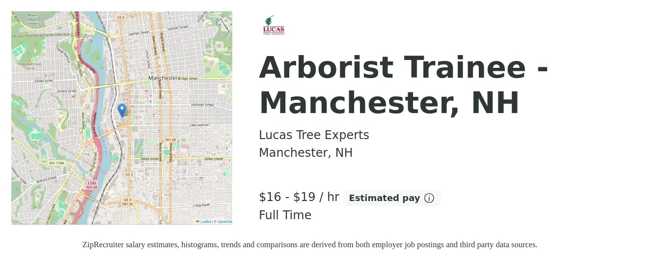 Lucas Tree Experts job posting for a Arborist Trainee - Manchester, NH in Manchester, NH with a salary of $17 to $20 Hourly with a map of Manchester location.