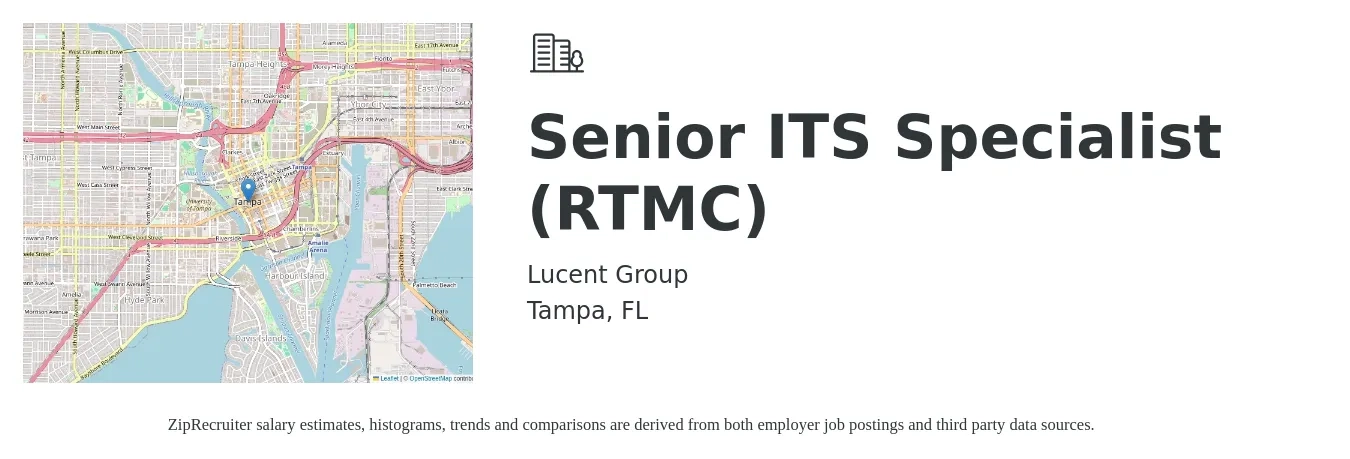 Lucent Group job posting for a Senior ITS Specialist (RTMC) in Tampa, FL with a salary of $29 Hourly with a map of Tampa location.