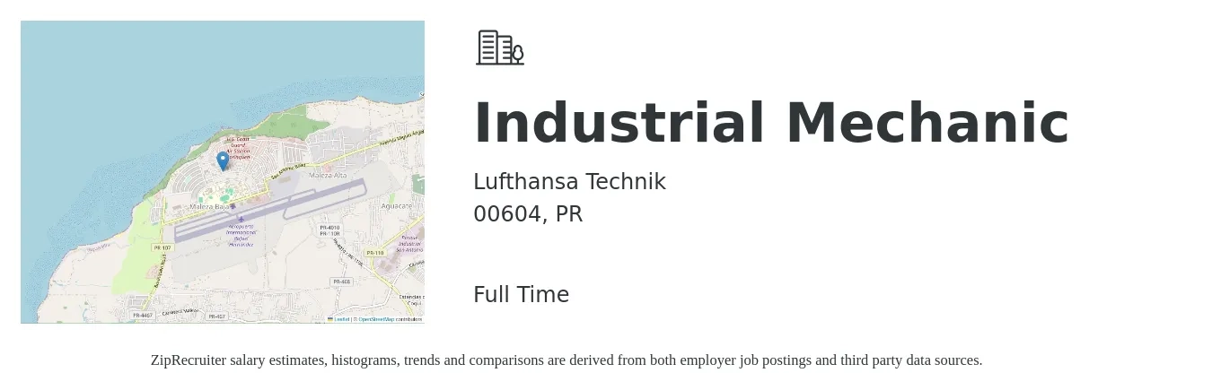 Lufthansa Technik job posting for a Industrial Mechanic in 00604, PR with a salary of $15 to $19 Hourly with a map of 00604 location.