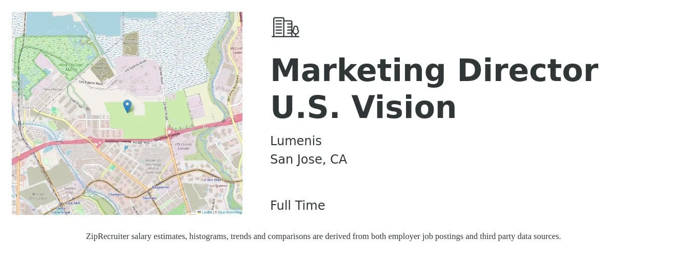 Lumenis job posting for a Marketing Director U.S. Vision in San Jose, CA with a salary of $140,000 to $150,000 Yearly with a map of San Jose location.