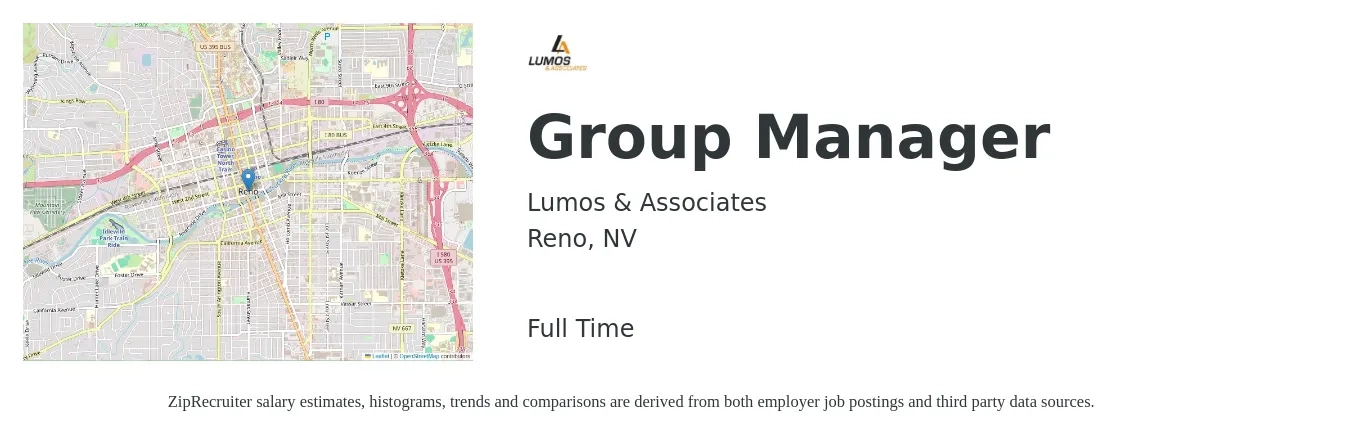 Lumos & Associates job posting for a Group Manager in Reno, NV with a salary of $18 to $20 Hourly with a map of Reno location.