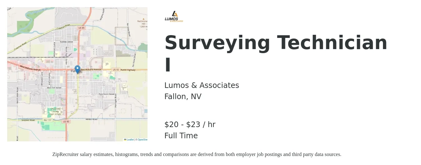 Lumos & Associates job posting for a Surveying Technician I in Fallon, NV with a salary of $21 to $24 Hourly with a map of Fallon location.