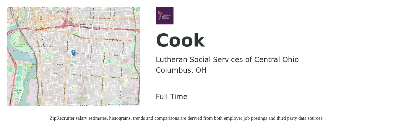 Lutheran Social Services of Central Ohio job posting for a Cook in Columbus, OH with a salary of $17 Hourly with a map of Columbus location.