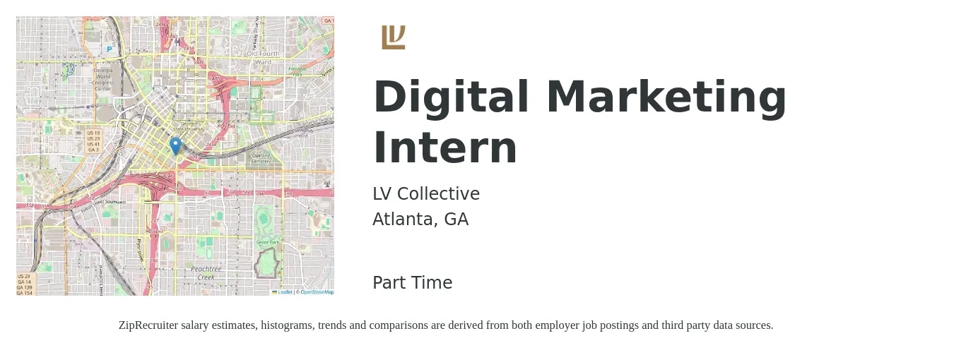 LV Collective job posting for a Digital Marketing Intern in Atlanta, GA with a salary of $13 to $18 Hourly with a map of Atlanta location.