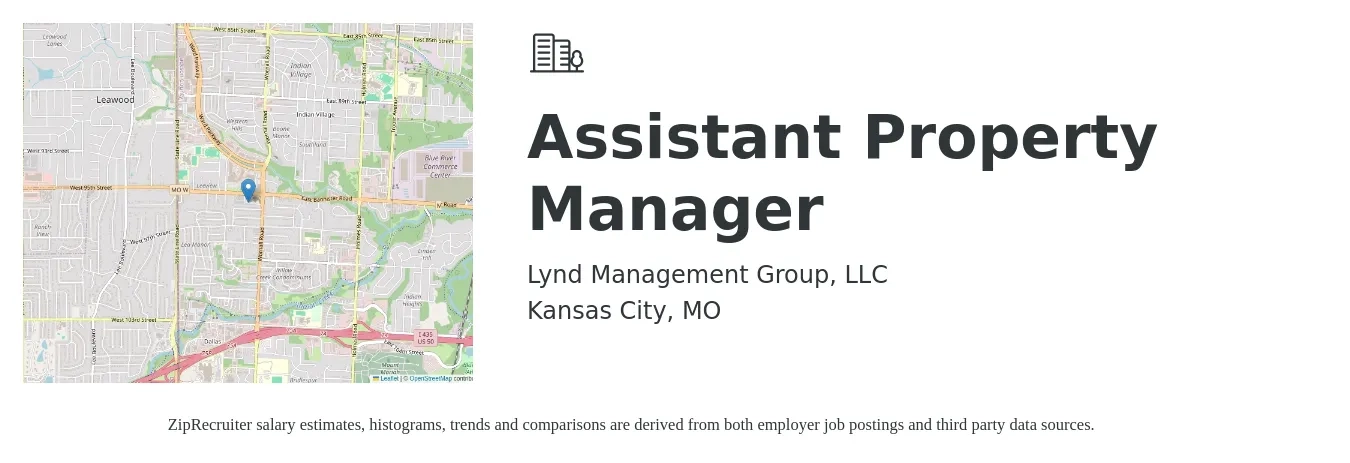 Lynd Management Group, LLC job posting for a Assistant Property Manager in Kansas City, MO with a salary of $18 to $25 Hourly with a map of Kansas City location.