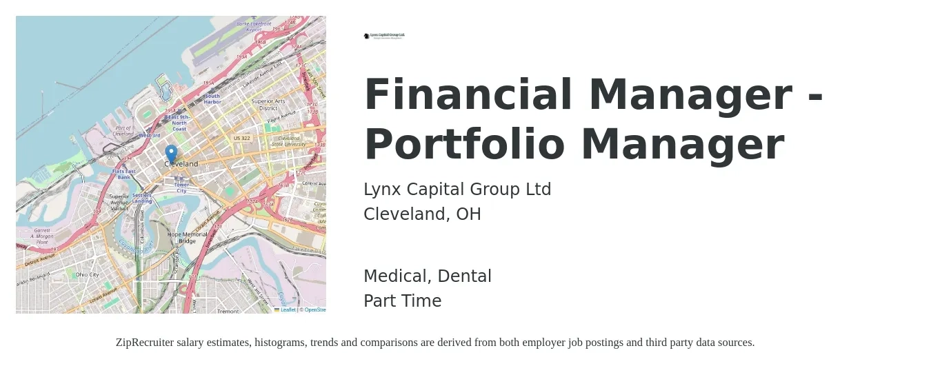 Lynx Capital Group Ltd job posting for a Financial Manager - Portfolio Manager in Cleveland, OH with a salary of $63,500 to $126,100 Yearly and benefits including medical, and dental with a map of Cleveland location.