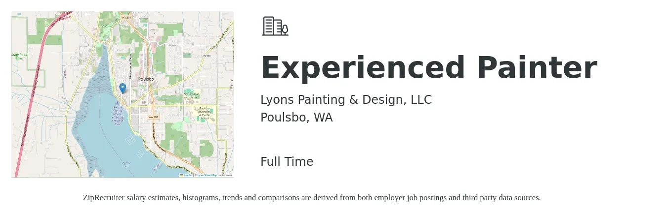 Lyons Painting & Design, LLC job posting for a Experienced Painter in Poulsbo, WA with a salary of $20 to $30 Hourly with a map of Poulsbo location.