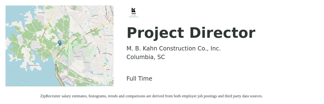M. B. Kahn Construction Co., Inc. job posting for a Project Director in Columbia, SC with a salary of $68,500 to $133,700 Yearly with a map of Columbia location.