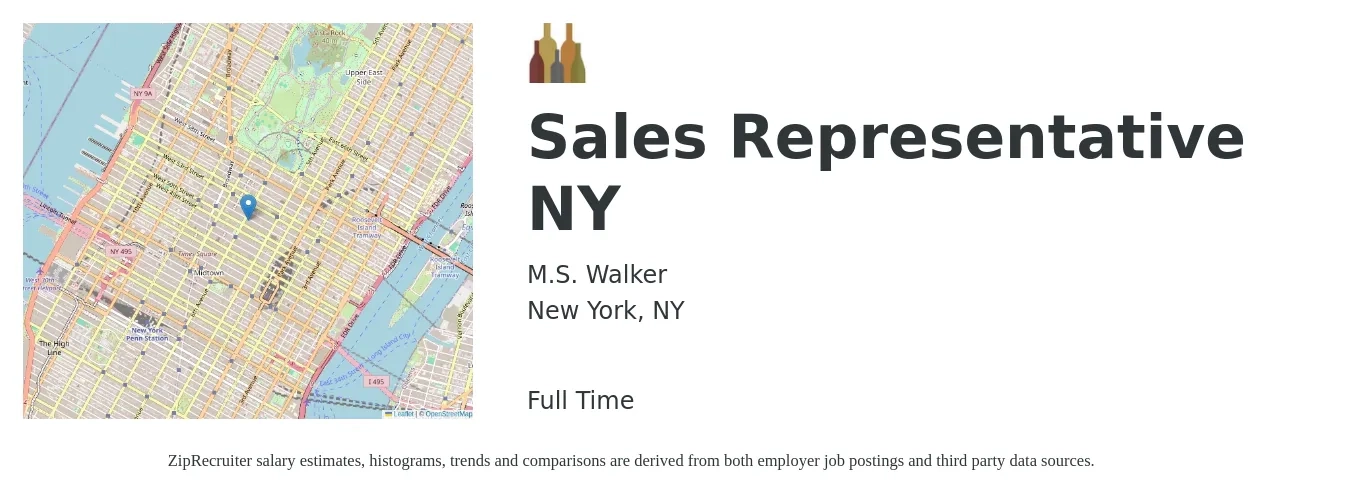 M.S. Walker job posting for a Sales Representative NY in New York, NY with a salary of $225,000 Yearly with a map of New York location.