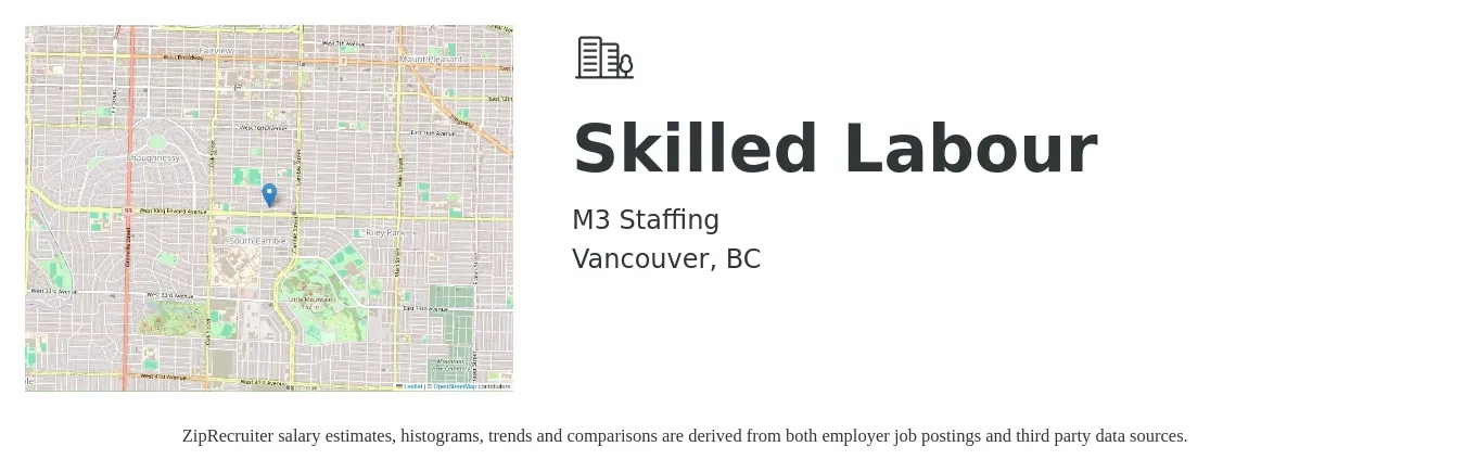 M3 Staffing job posting for a Skilled Labour in Vancouver, BC with a salary of $22 Hourly with a map of Vancouver location.