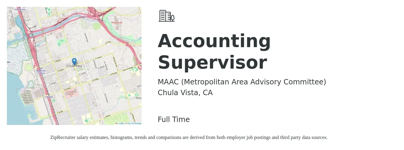 MAAC (Metropolitan Area Advisory Committee) job posting for a Accounting Supervisor in Chula Vista, CA with a salary of $68,000 to $78,000 Yearly with a map of Chula Vista location.