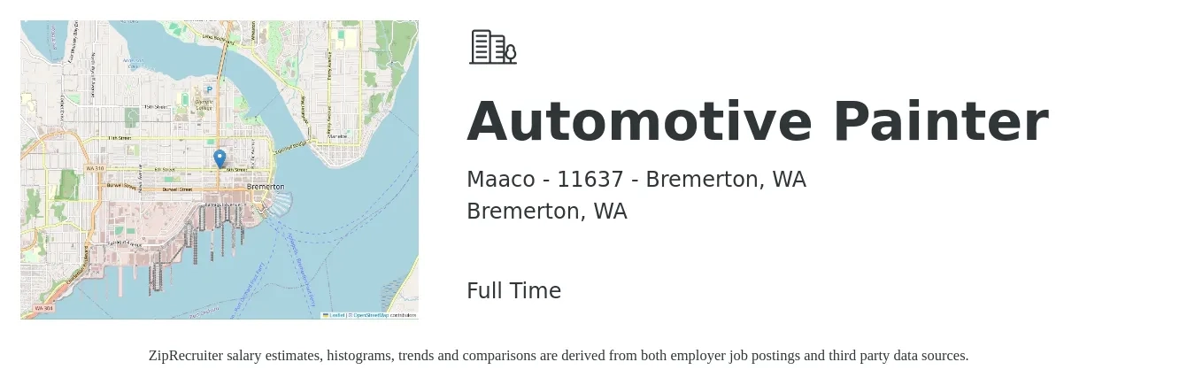 Maaco - 11637 - Bremerton, WA job posting for a Automotive Painter in Bremerton, WA with a salary of $22 to $33 Hourly with a map of Bremerton location.