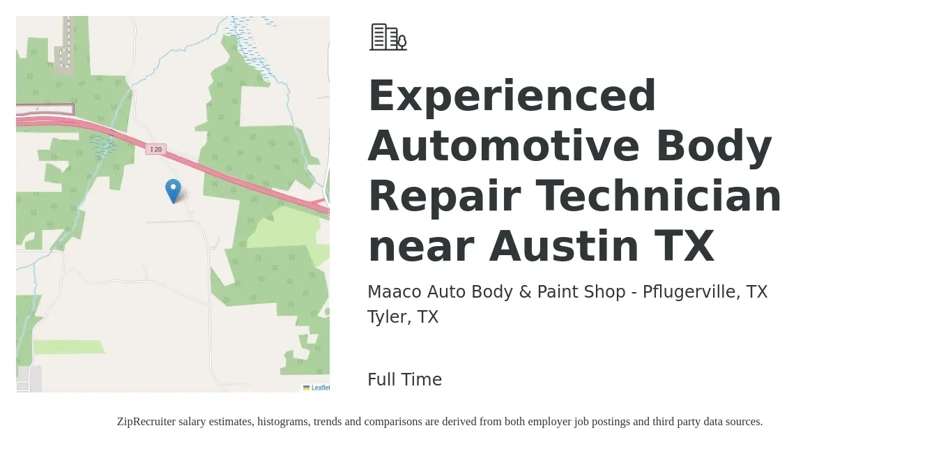 Maaco Auto Body & Paint Shop - Pflugerville, TX job posting for a Experienced Automotive Body Repair Technician near Austin TX in Tyler, TX with a salary of $2,000 to $3,000 Weekly with a map of Tyler location.