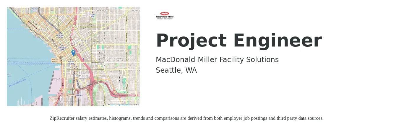 MacDonald-Miller Facility Solutions job posting for a Project Engineer in Seattle, WA with a salary of $70,000 to $90,000 Yearly with a map of Seattle location.