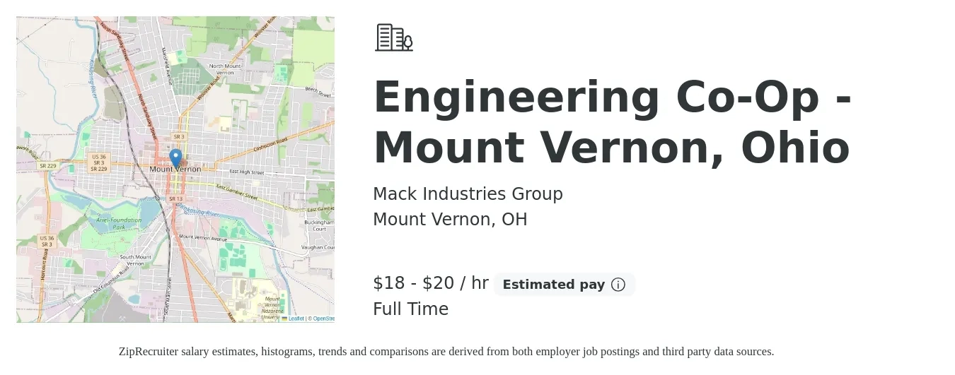 Mack Industries Group job posting for a Engineering Co-Op - Mount Vernon, Ohio in Mount Vernon, OH with a salary of $19 to $21 Hourly with a map of Mount Vernon location.