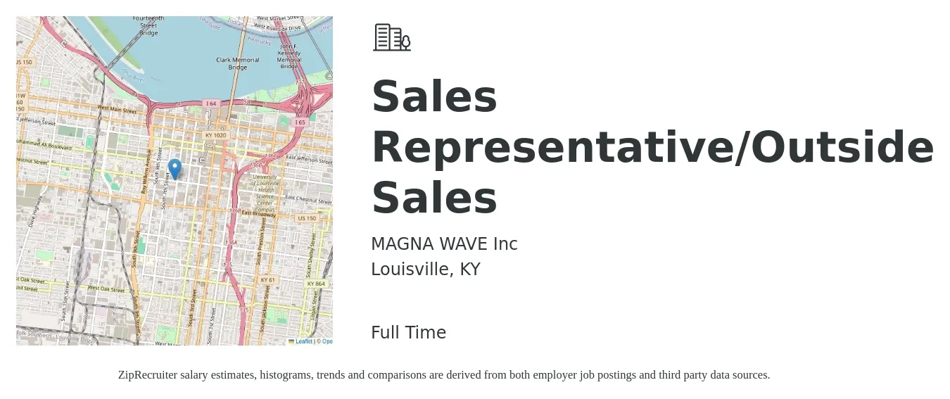 MAGNA WAVE Inc job posting for a Sales Representative/Outside Sales in Louisville, KY with a salary of $48,000 to $82,400 Yearly with a map of Louisville location.