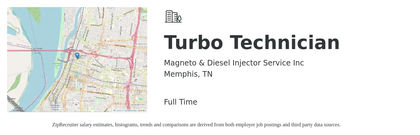 Magneto & Diesel Injector Service Inc job posting for a Turbo Technician in Memphis, TN with a map of Memphis location.