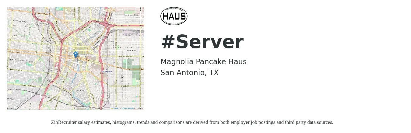 Magnolia Pancake Haus job posting for a #Server in San Antonio, TX with a salary of $10 to $16 Hourly with a map of San Antonio location.