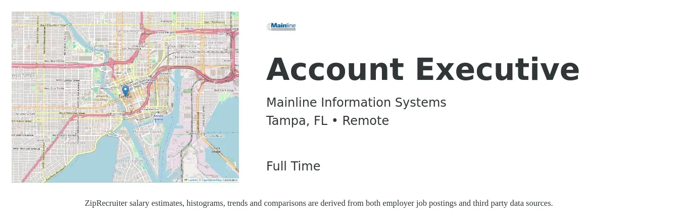 Mainline Information Systems job posting for a Account Executive in Tampa, FL with a salary of $51,000 to $89,800 Yearly with a map of Tampa location.