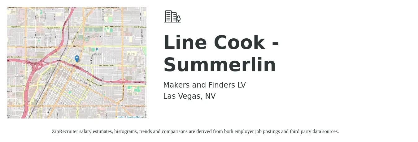 Makers and Finders LV job posting for a Line Cook - Summerlin in Las Vegas, NV with a salary of $15 to $18 Hourly with a map of Las Vegas location.