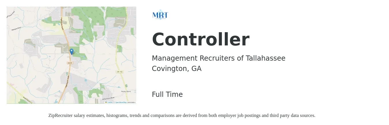 Management Recruiters of Tallahassee job posting for a Controller in Covington, GA with a salary of $82,300 to $117,500 Yearly with a map of Covington location.