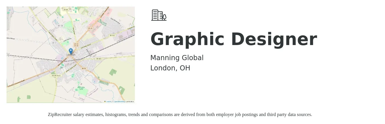 Manning Global job posting for a Graphic Designer in London, OH with a salary of $20 to $31 Hourly with a map of London location.