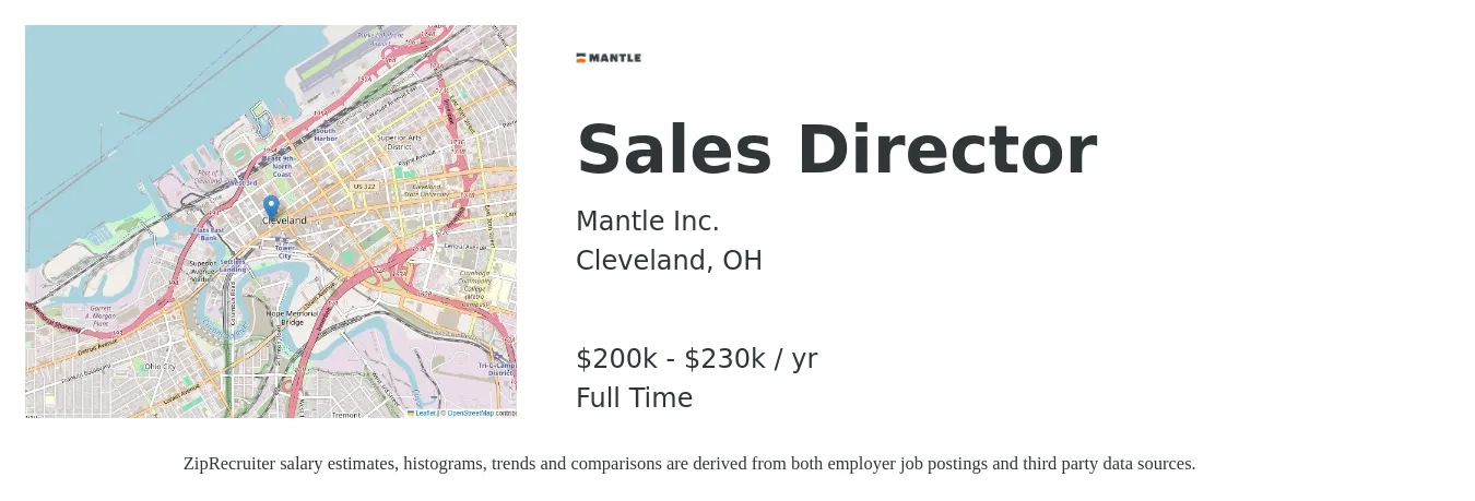 Mantle Inc. job posting for a Sales Director in Cleveland, OH with a salary of $200,000 to $230,000 Yearly with a map of Cleveland location.