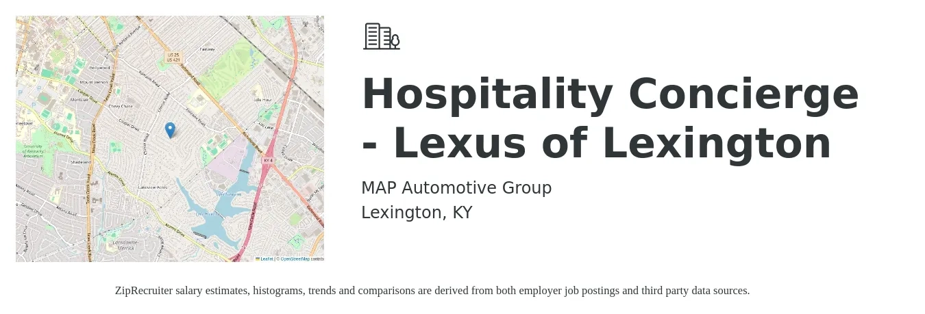 MAP Automotive Group job posting for a Hospitality Concierge - Lexus of Lexington in Lexington, KY with a salary of $12 Hourly with a map of Lexington location.