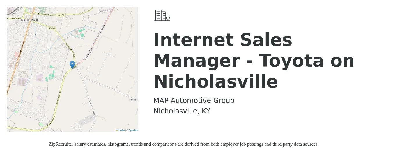 MAP Automotive Group job posting for a Internet Sales Manager - Toyota on Nicholasville in Nicholasville, KY with a salary of $16 to $38 Hourly with a map of Nicholasville location.