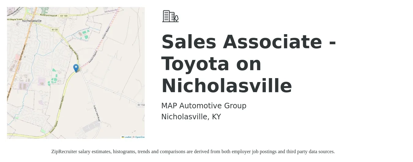 MAP Automotive Group job posting for a Sales Associate - Toyota on Nicholasville in Nicholasville, KY with a salary of $12 to $17 Hourly with a map of Nicholasville location.