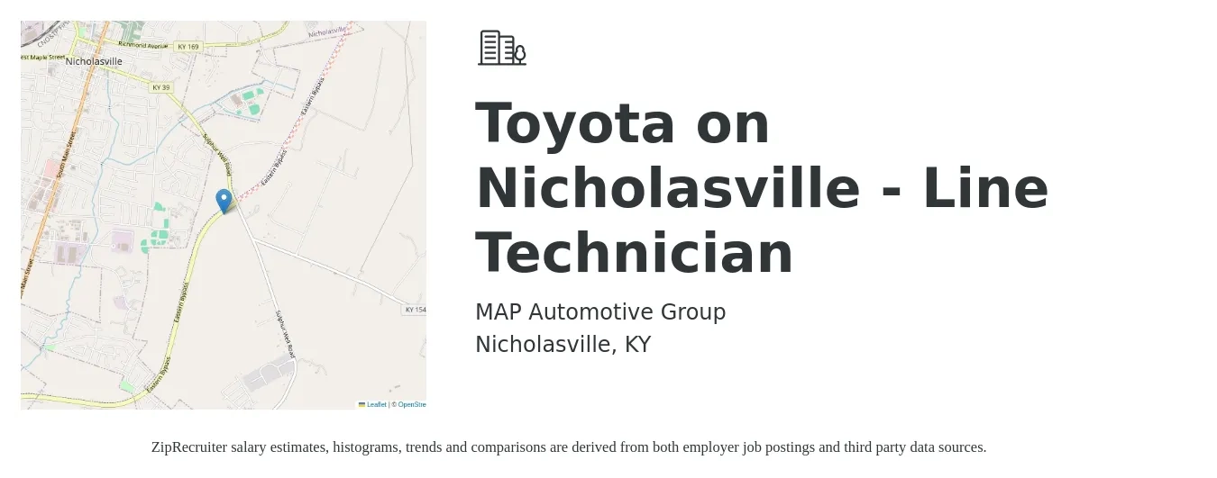 MAP Automotive Group job posting for a Toyota on Nicholasville - Line Technician in Nicholasville, KY with a salary of $25,000 Yearly with a map of Nicholasville location.