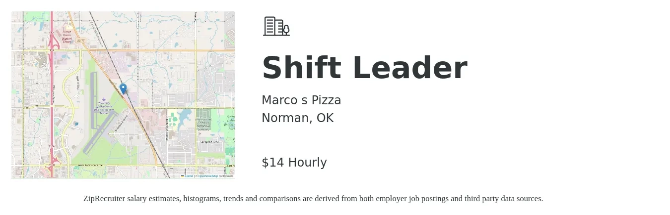 Marco s Pizza job posting for a Shift Leader in Norman, OK with a salary of $15 Hourly with a map of Norman location.