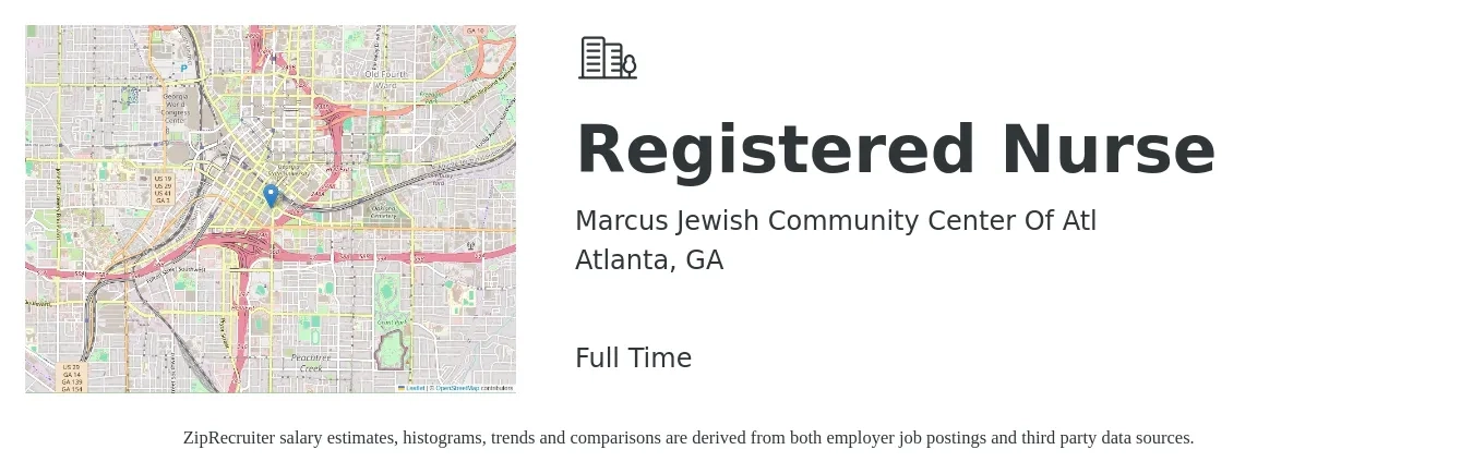 Marcus Jewish Community Center Of Atl job posting for a Registered Nurse in Atlanta, GA with a salary of $32 to $51 Hourly with a map of Atlanta location.