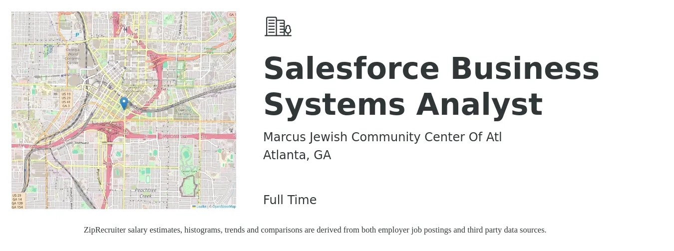 Marcus Jewish Community Center Of Atl job posting for a Salesforce Business Systems Analyst in Atlanta, GA with a salary of $50 to $69 Hourly with a map of Atlanta location.