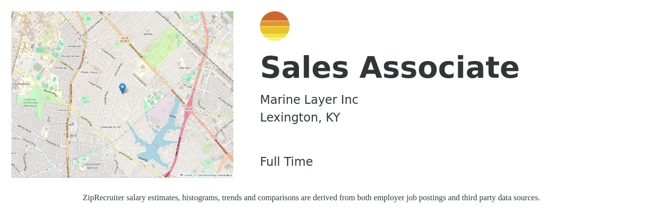 Marine Layer Inc job posting for a Sales Associate in Lexington, KY with a salary of $14 to $19 Hourly with a map of Lexington location.