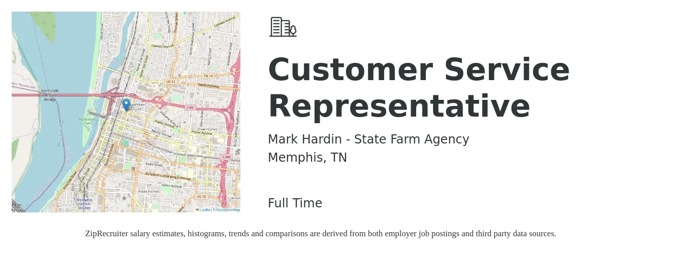 Mark Hardin - State Farm Agency job posting for a Customer Service Representative in Memphis, TN with a salary of $14 to $20 Hourly with a map of Memphis location.