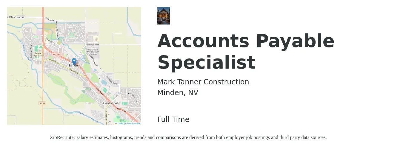 Mark Tanner Construction job posting for a Accounts Payable Specialist in Minden, NV with a salary of $30 to $35 Hourly with a map of Minden location.