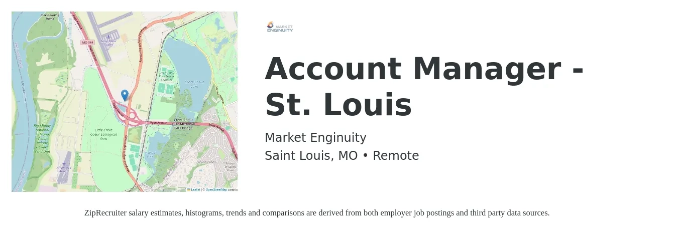 Market Enginuity job posting for a Account Manager - St. Louis in Saint Louis, MO with a salary of $43,600 to $71,300 Yearly with a map of Saint Louis location.