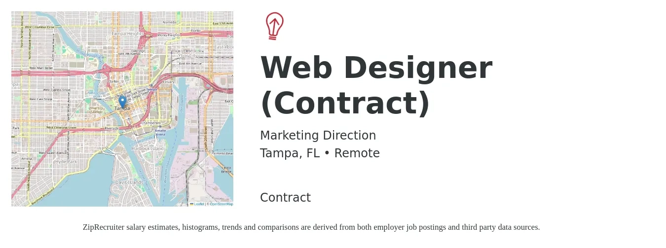 Marketing Direction job posting for a Web Designer (Contract) in Tampa, FL with a salary of $25 to $38 Hourly with a map of Tampa location.